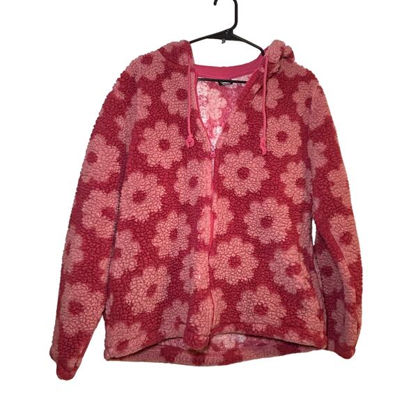 PacSun Deep Pile Fleece Sherpa Sweater Jacket Teddy M Oversize Pink Sunflower - Picture 1 of 8